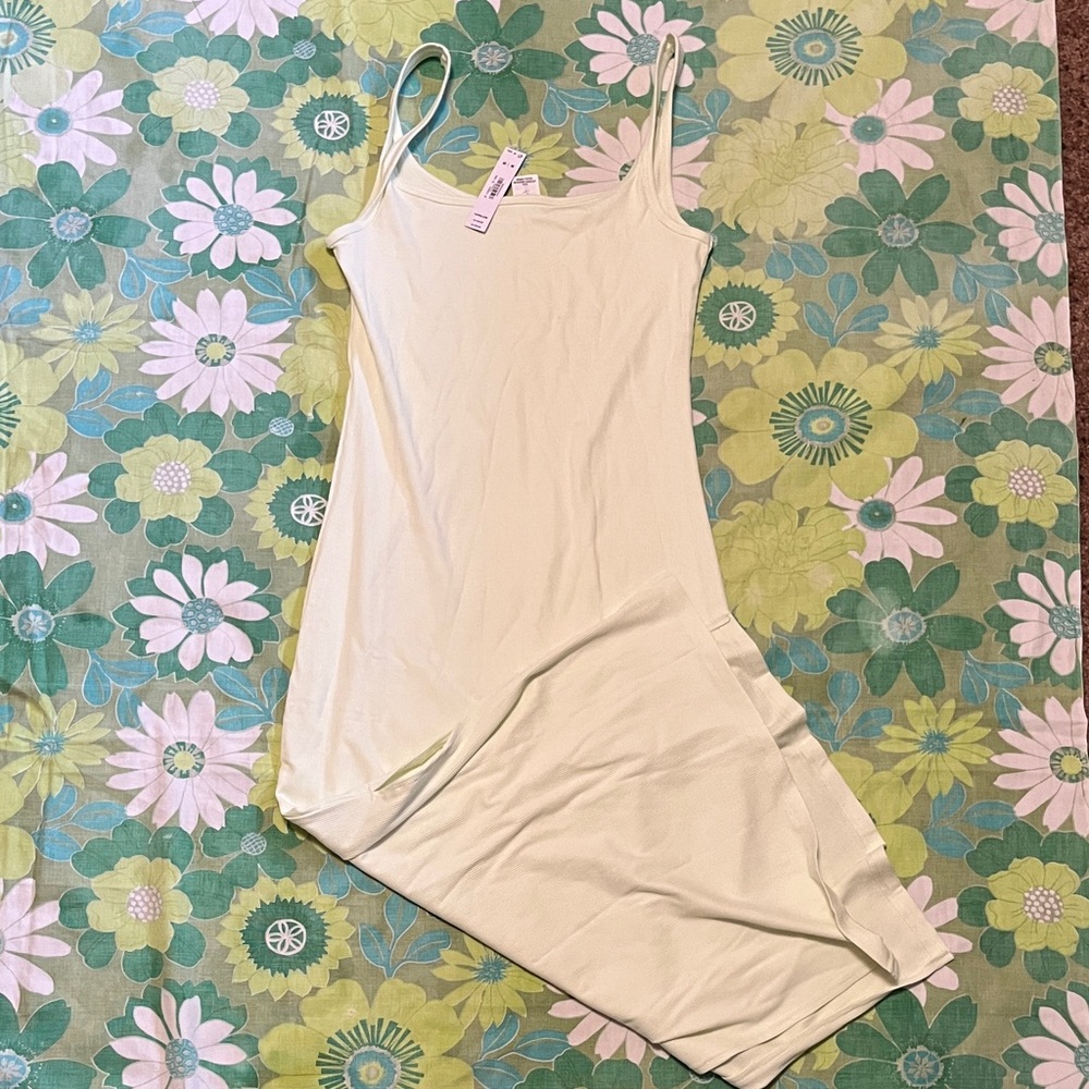 pale green midi length slip dress